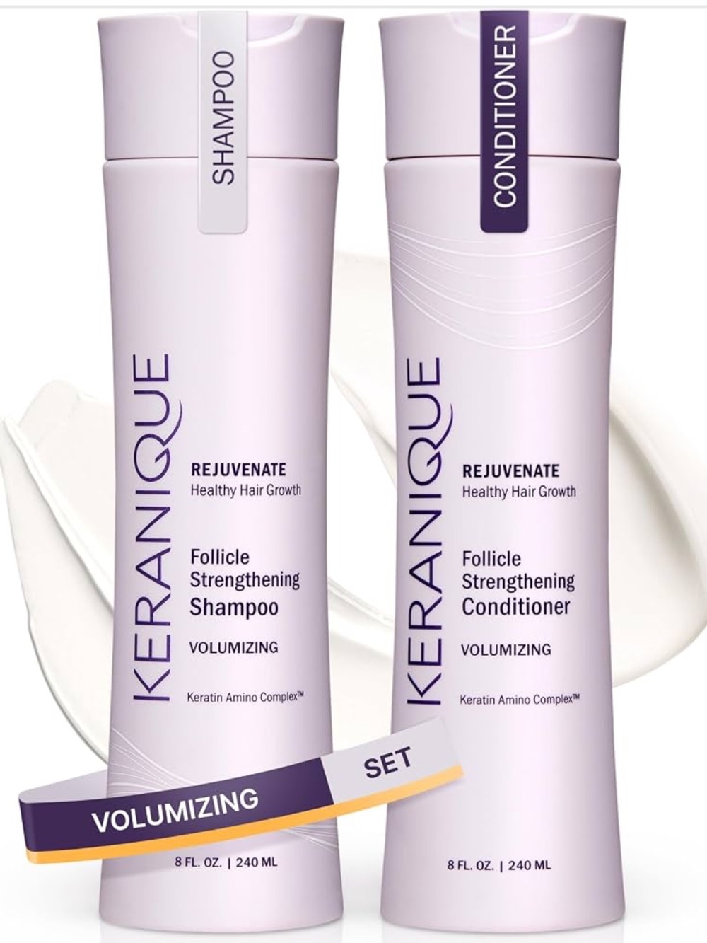 Keranique Volumizing Shampoo & Conditioner Set for Hair Repair, Growth
